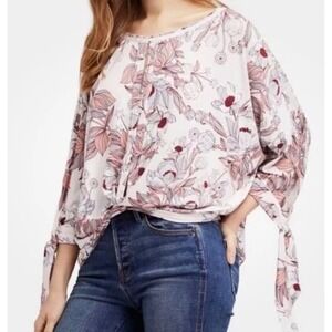 Free People Women's Keepin On Knit Floral Print Boho Top Dolman Sleeves Large